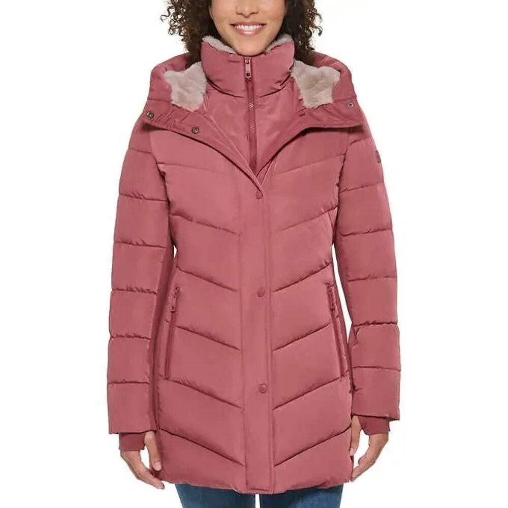 Andrew Marc Women's Faux Fur Hooded Walker Jacket Rose Size 2XL New With Tag
